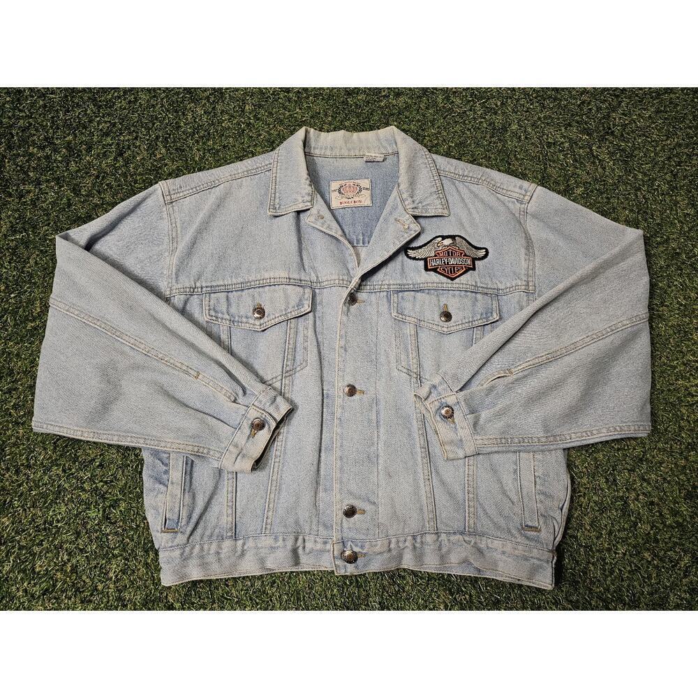 Vintage Bugle Boy Harley Davidson HOG Minnesota Denim Jean Jacket Mens Medium